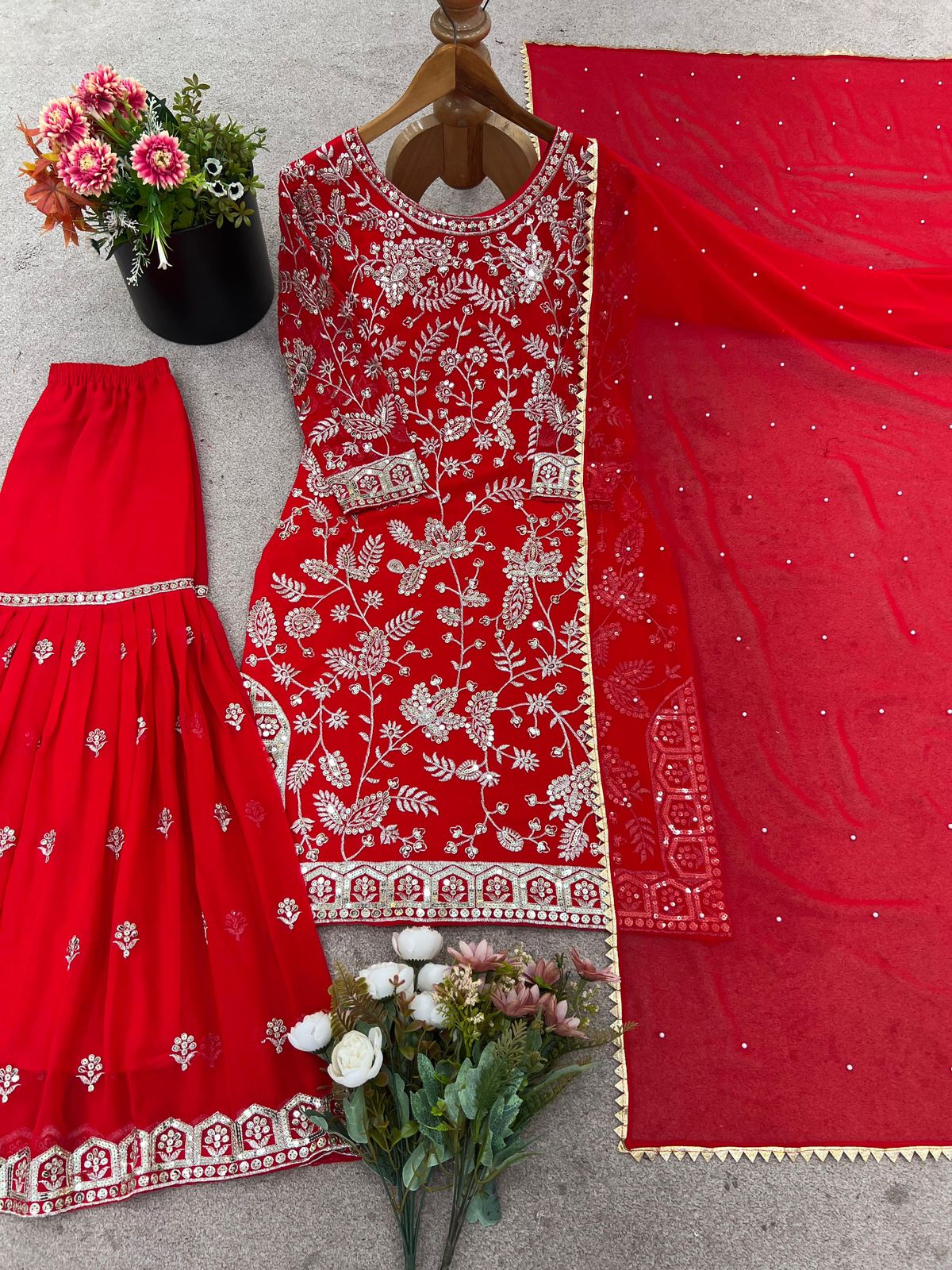 Designer Party Wear Kurti Palazzo & Dupatta Set – Heavy Embroidery