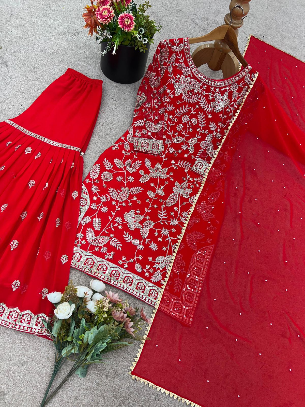 Designer Party Wear Kurti Palazzo & Dupatta Set – Heavy Embroidery