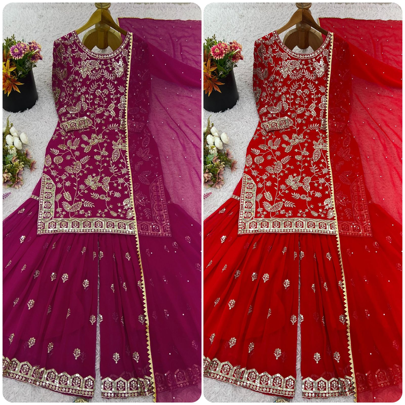 Designer Party Wear Kurti Palazzo & Dupatta Set – Heavy Embroidery