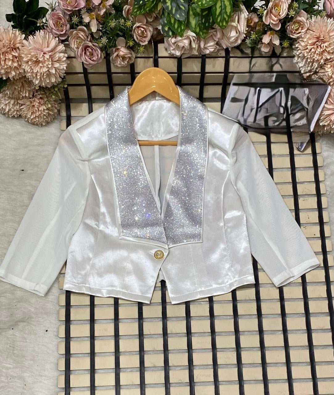 Party Wear Rhinestone Collar Blazer