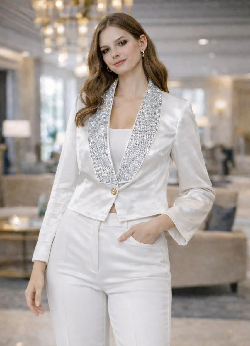 Party Wear Rhinestone Collar Blazer