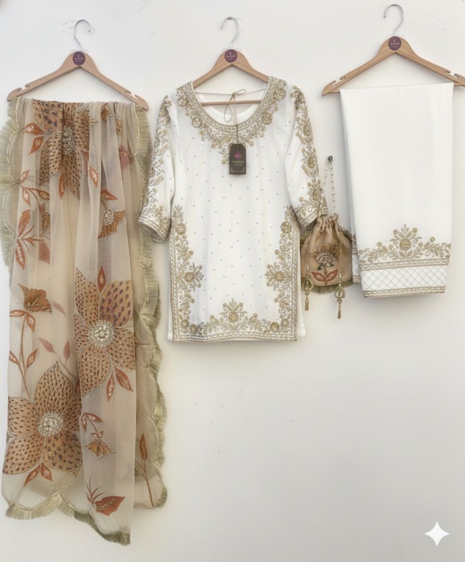 GMY Silk Cording Sequence Embroidery & Beads Coord Set with Dupatta