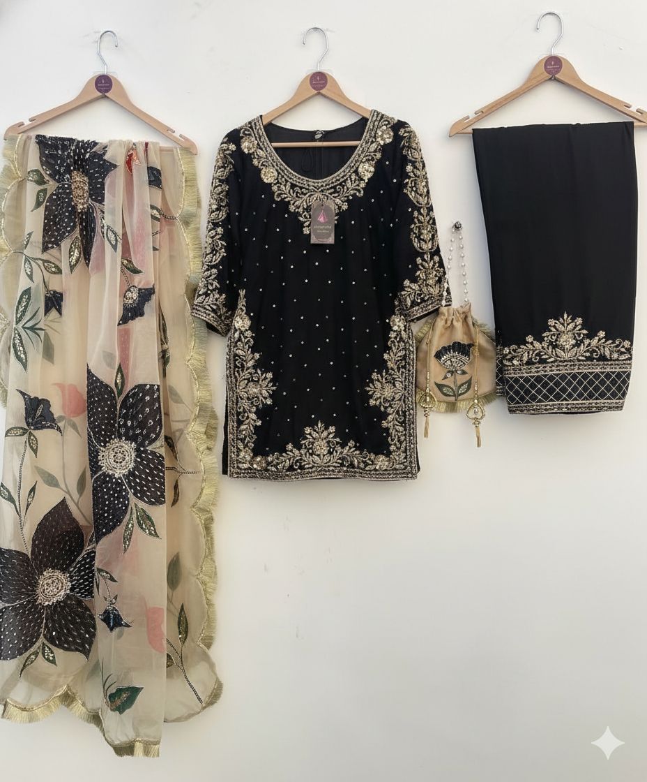 GMY Silk Cording Sequence Embroidery & Beads Coord Set with Dupatta