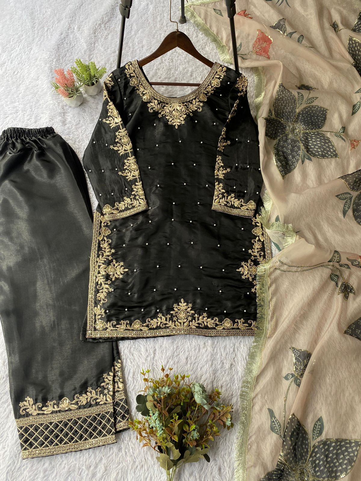 GMY Silk Cording Sequence Embroidery & Beads Coord Set with Dupatta
