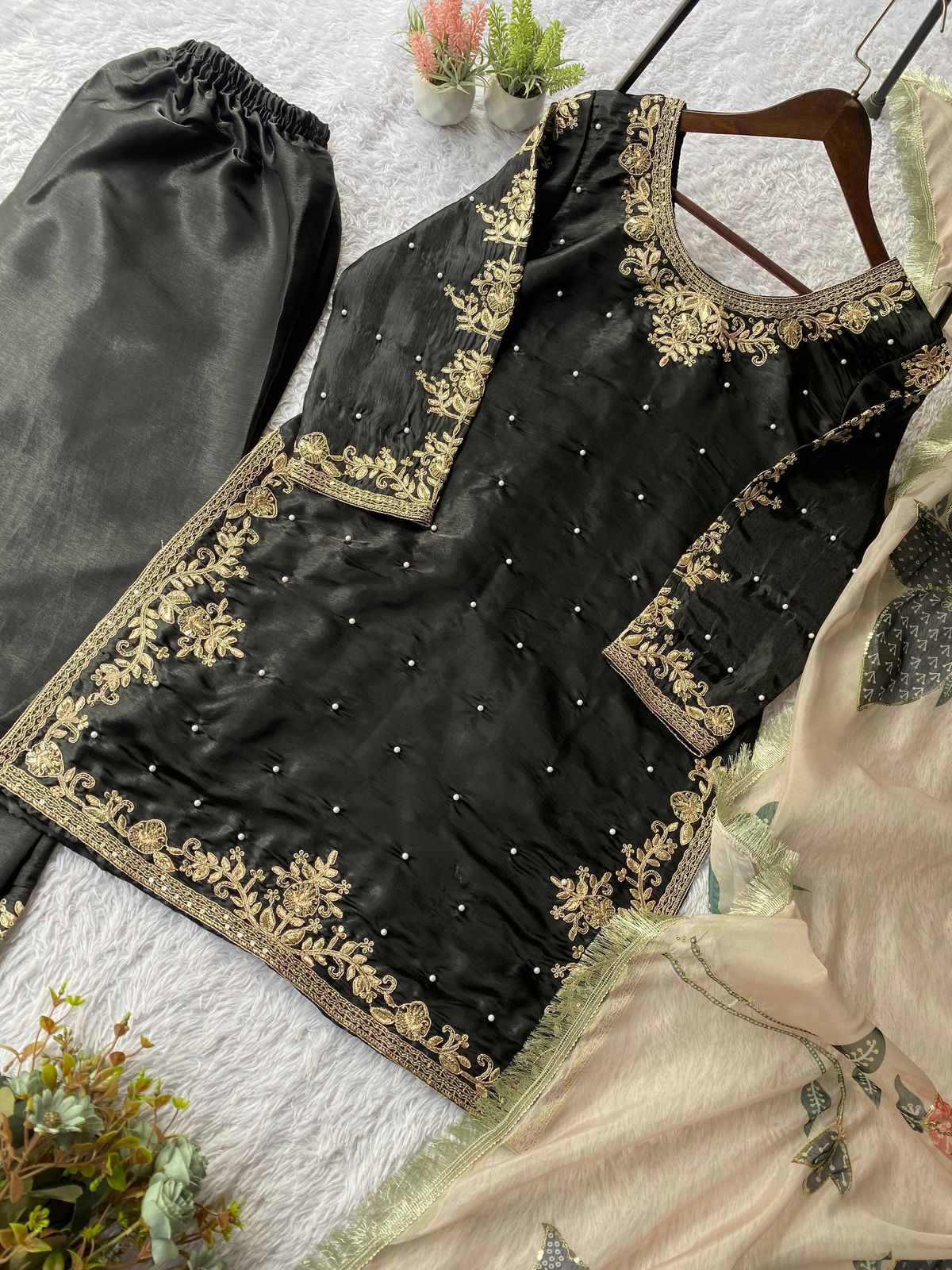 GMY Silk Cording Sequence Embroidery & Beads Coord Set with Dupatta
