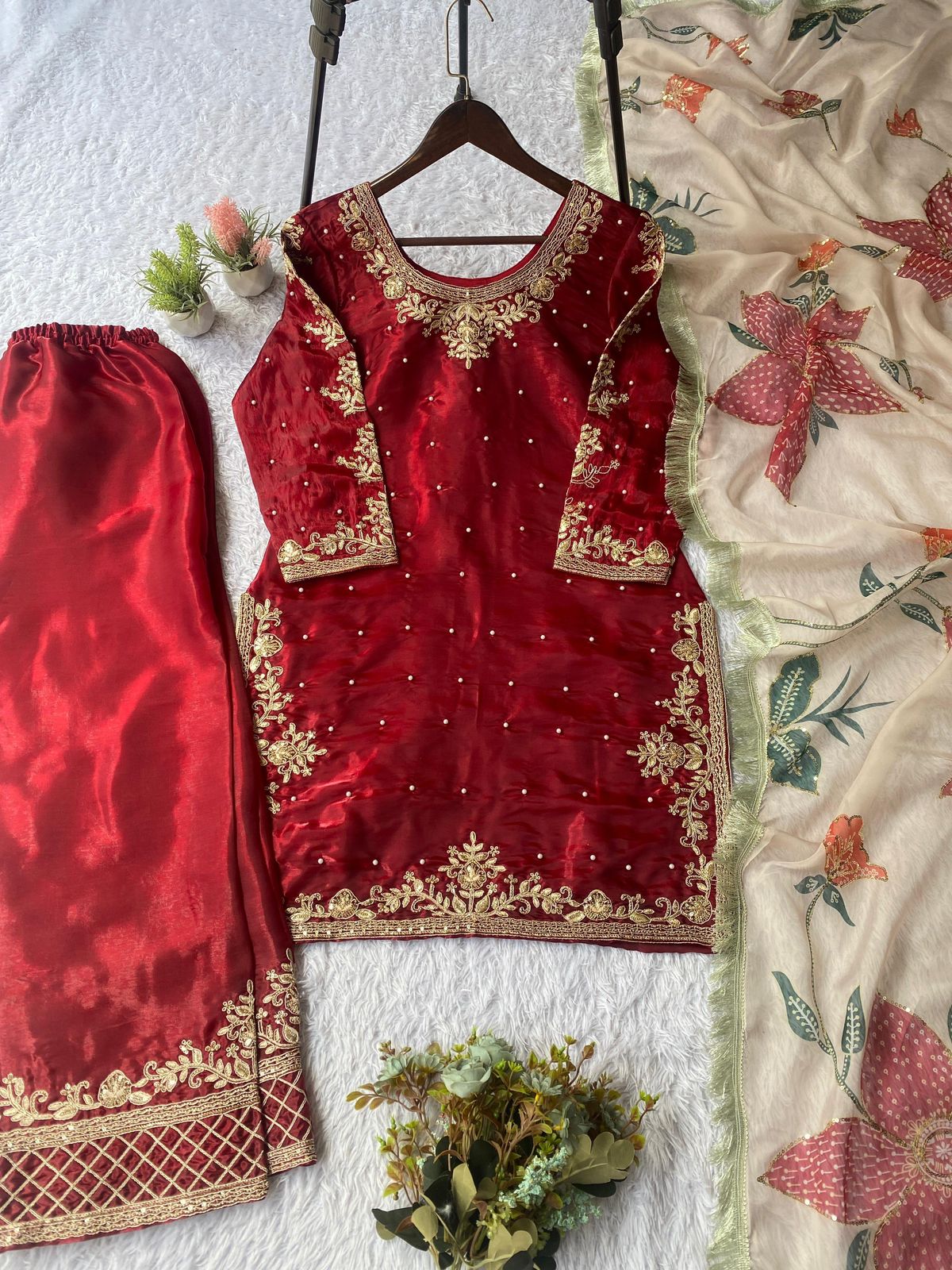 GMY Silk Cording Sequence Embroidery & Beads Coord Set with Dupatta