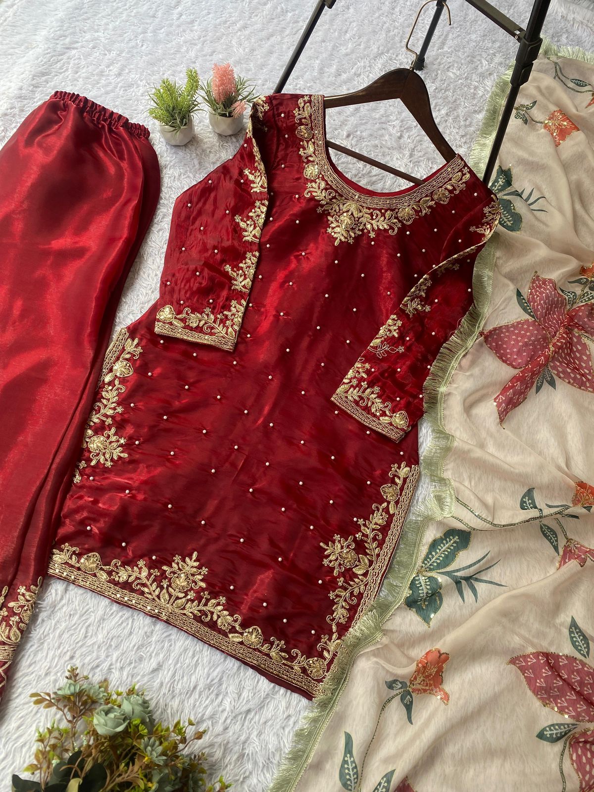 GMY Silk Cording Sequence Embroidery & Beads Coord Set with Dupatta