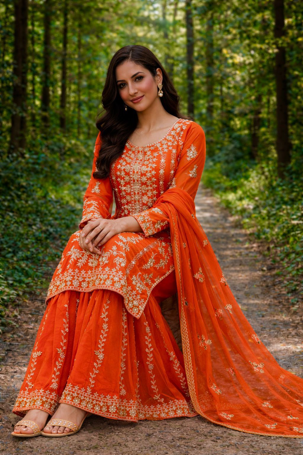 Heavy Faux Georgette Embroidery Kurti with Sharara & Dupatta