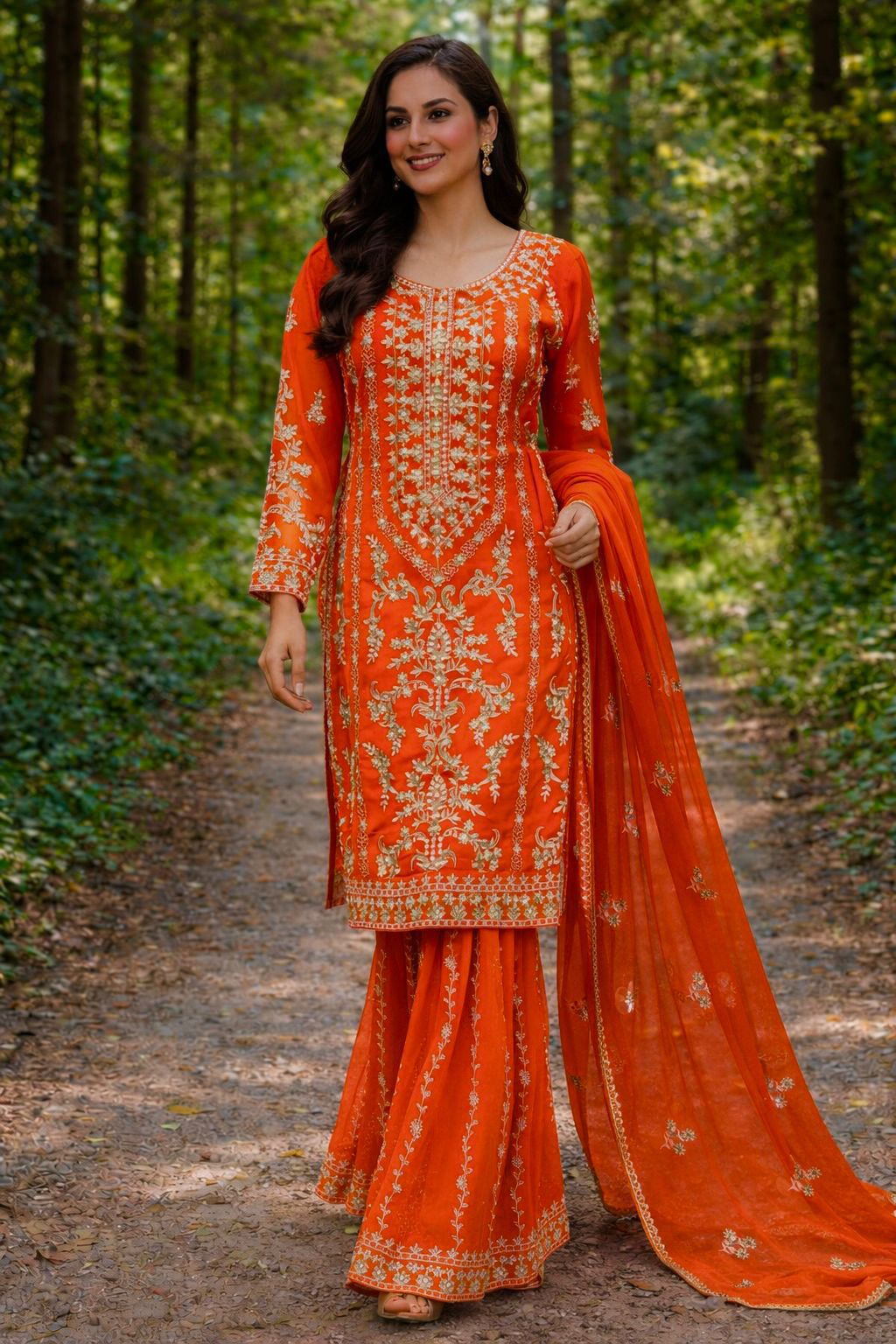 Heavy Faux Georgette Embroidery Kurti with Sharara & Dupatta