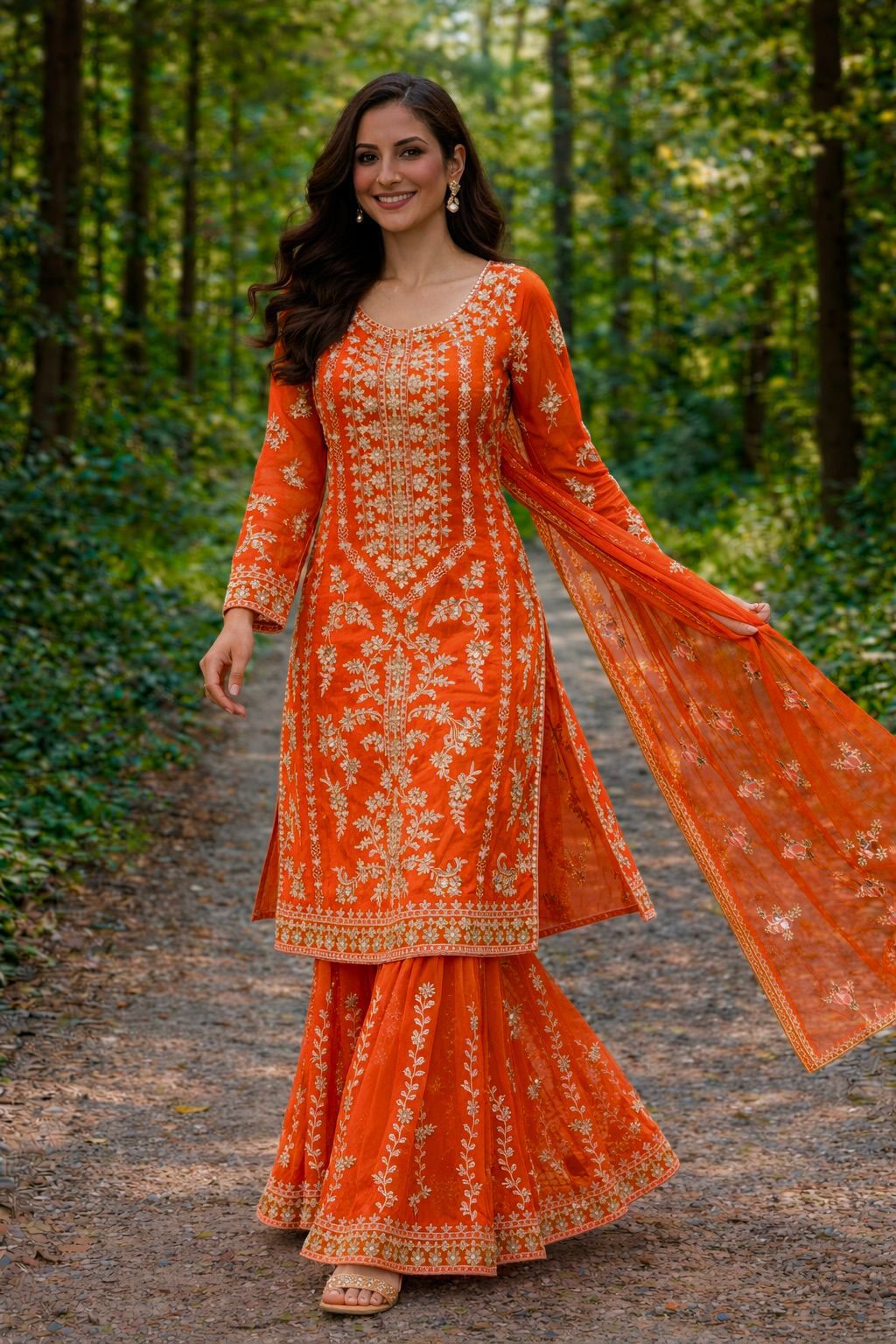 Heavy Faux Georgette Embroidery Kurti with Sharara & Dupatta
