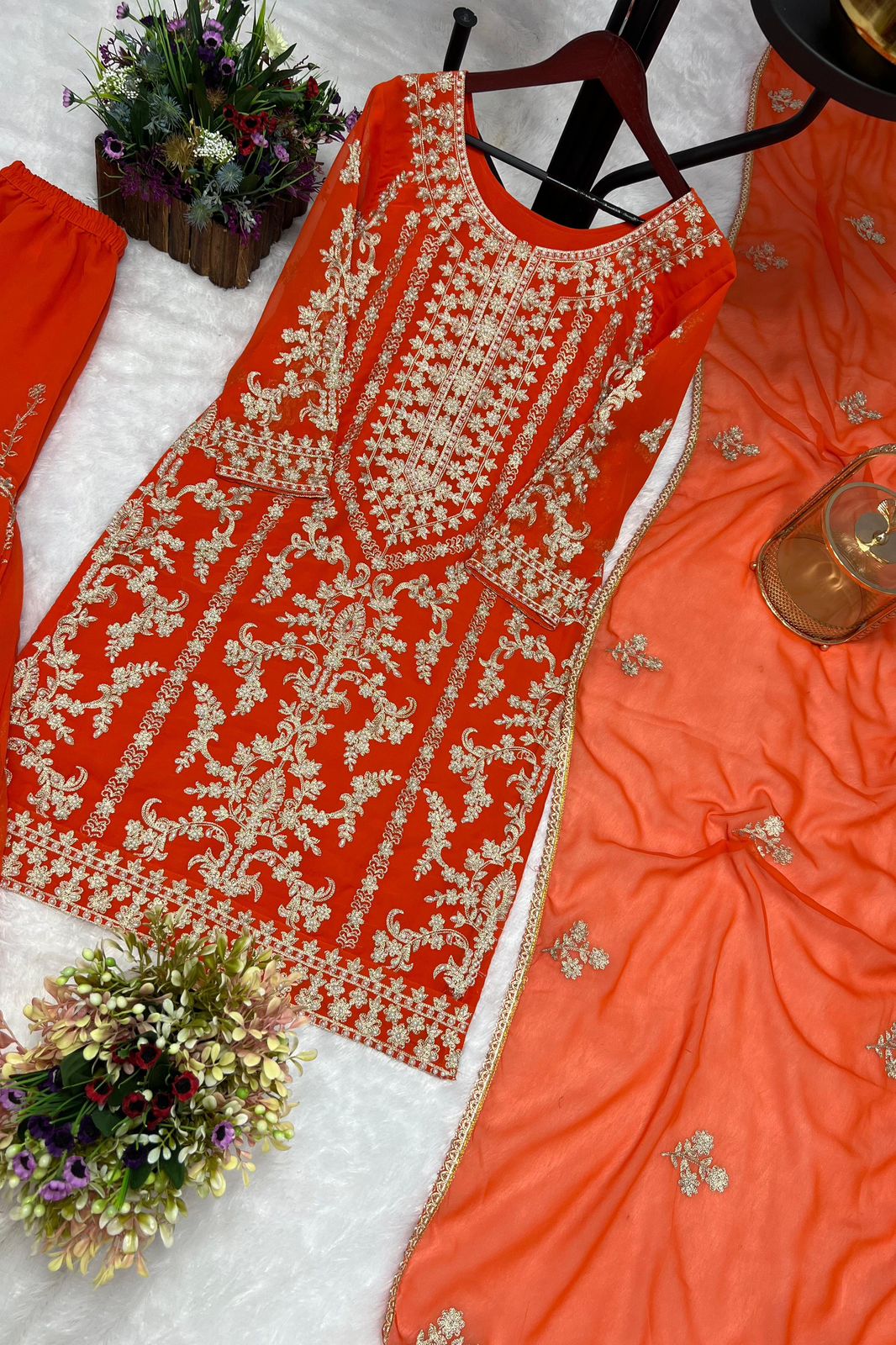 Heavy Faux Georgette Embroidery Kurti with Sharara & Dupatta