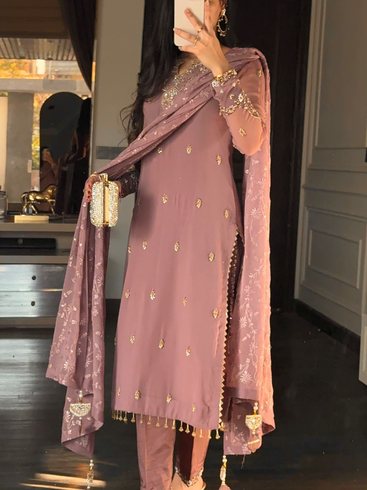 Heavy Faux Georgette Embroidered Top, Pant & Dupatta Set – Sequence & Beads Work