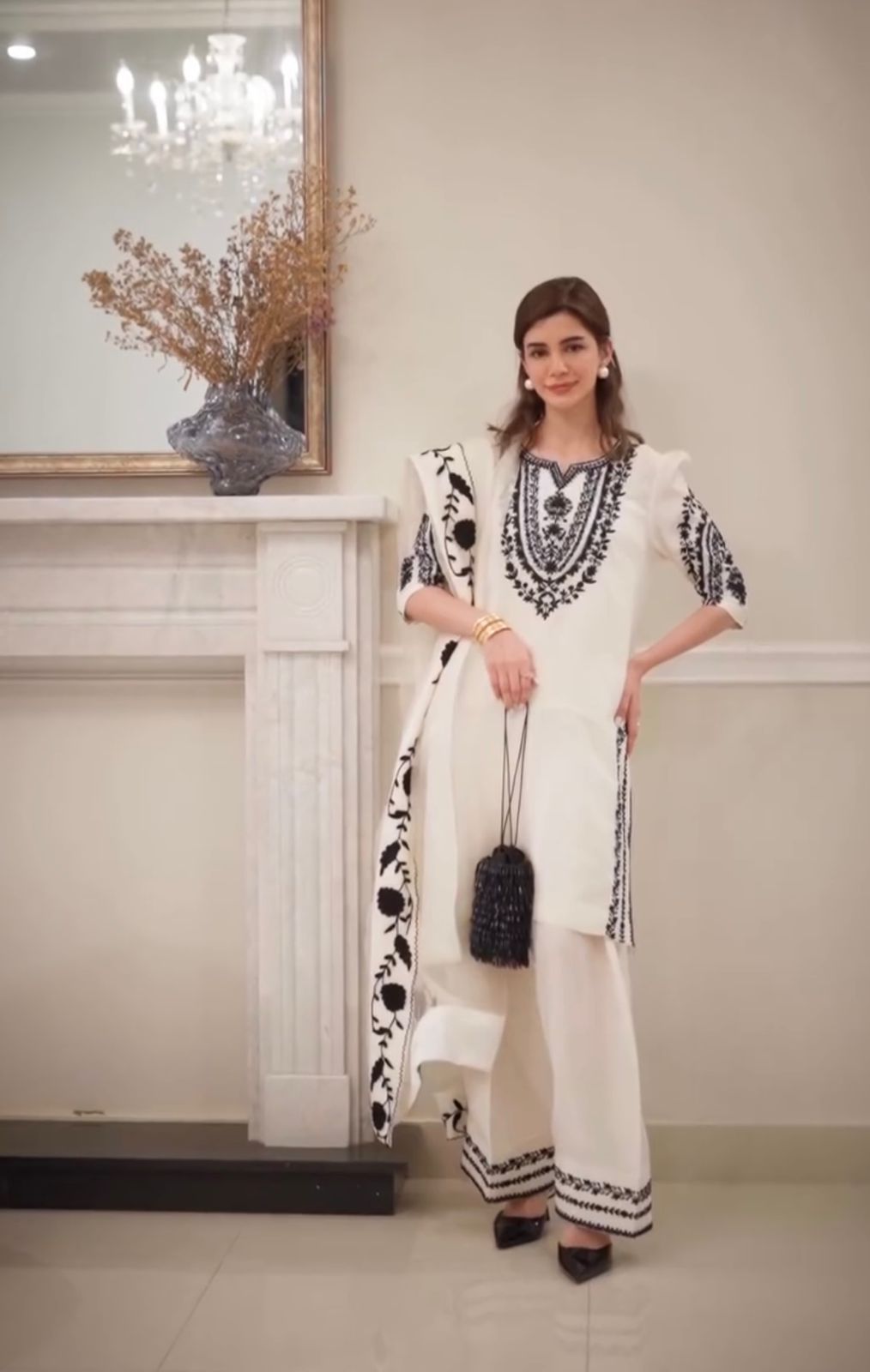 Designer Party Wear Natural Crepe Top & Farshi Palazzo With Dupatta Set