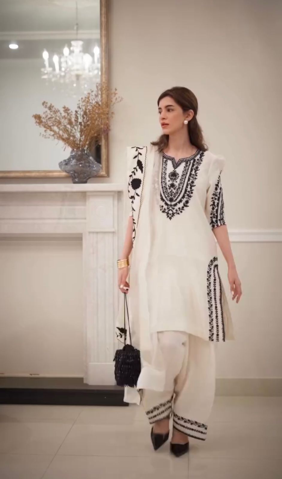 Designer Party Wear Natural Crepe Top & Farshi Palazzo With Dupatta Set