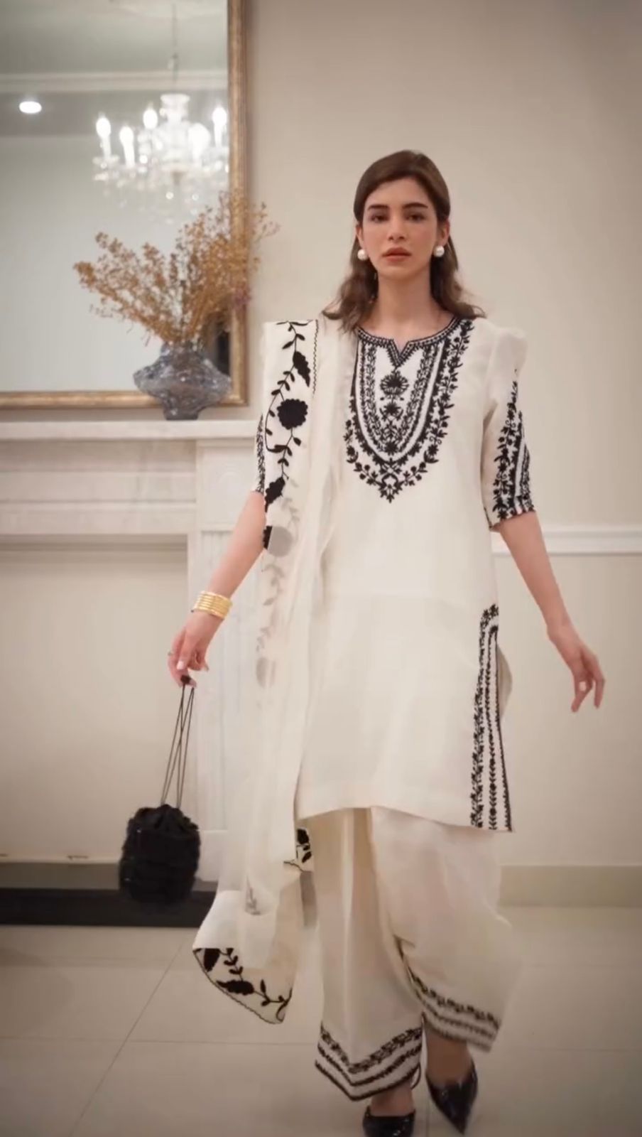 Designer Party Wear Natural Crepe Top & Farshi Palazzo With Dupatta Set