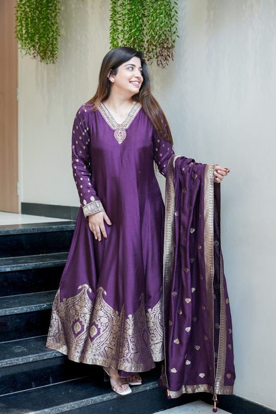 Premvati Premium Anarkali Style Outfit | Chanderi Base with Banarasi Zari Work