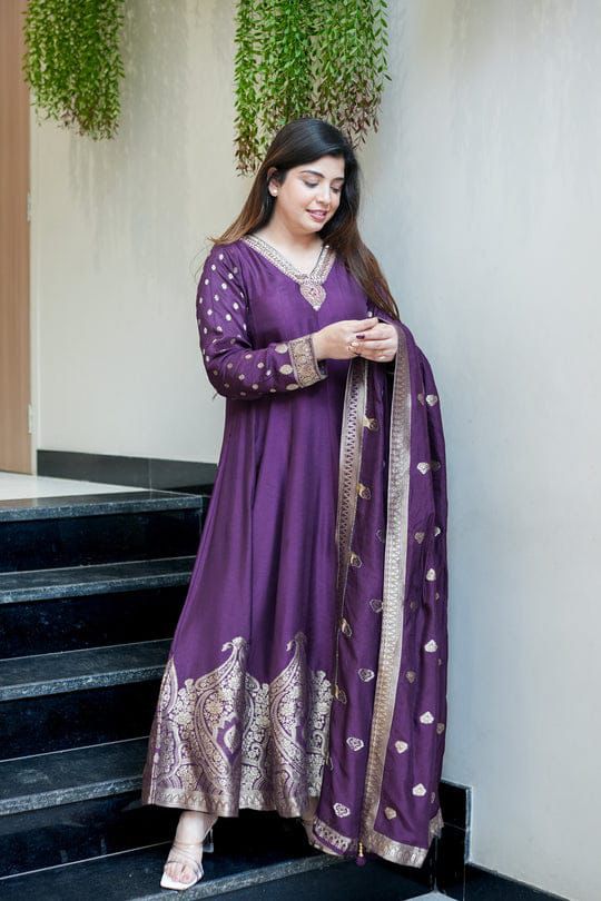 Premvati Premium Anarkali Style Outfit | Chanderi Base with Banarasi Zari Work