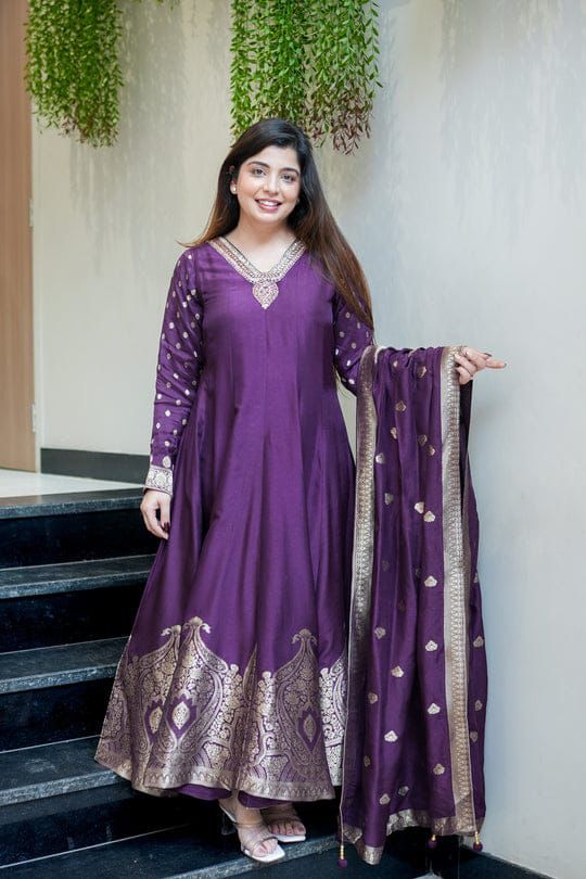 Premvati Premium Anarkali Style Outfit | Chanderi Base with Banarasi Zari Work