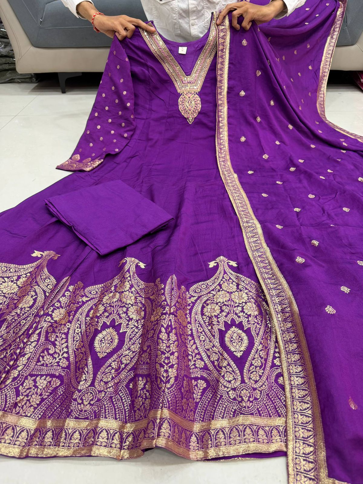 Premvati Premium Anarkali Style Outfit | Chanderi Base with Banarasi Zari Work
