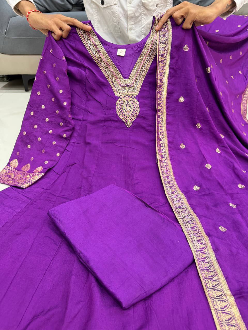 Premvati Premium Anarkali Style Outfit | Chanderi Base with Banarasi Zari Work