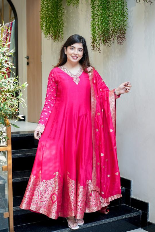 Premvati Premium Anarkali Style Outfit | Chanderi Base with Banarasi Zari Work