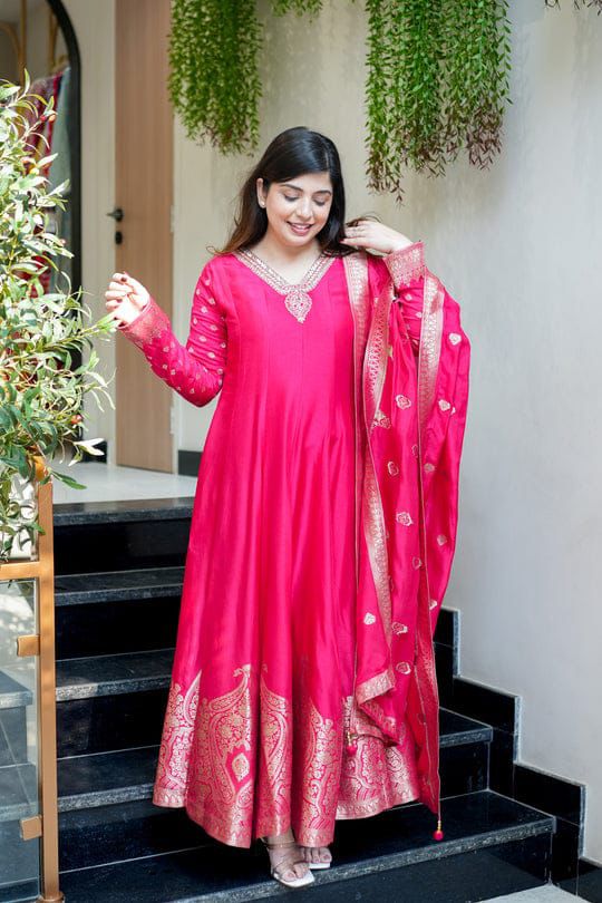 Premvati Premium Anarkali Style Outfit | Chanderi Base with Banarasi Zari Work