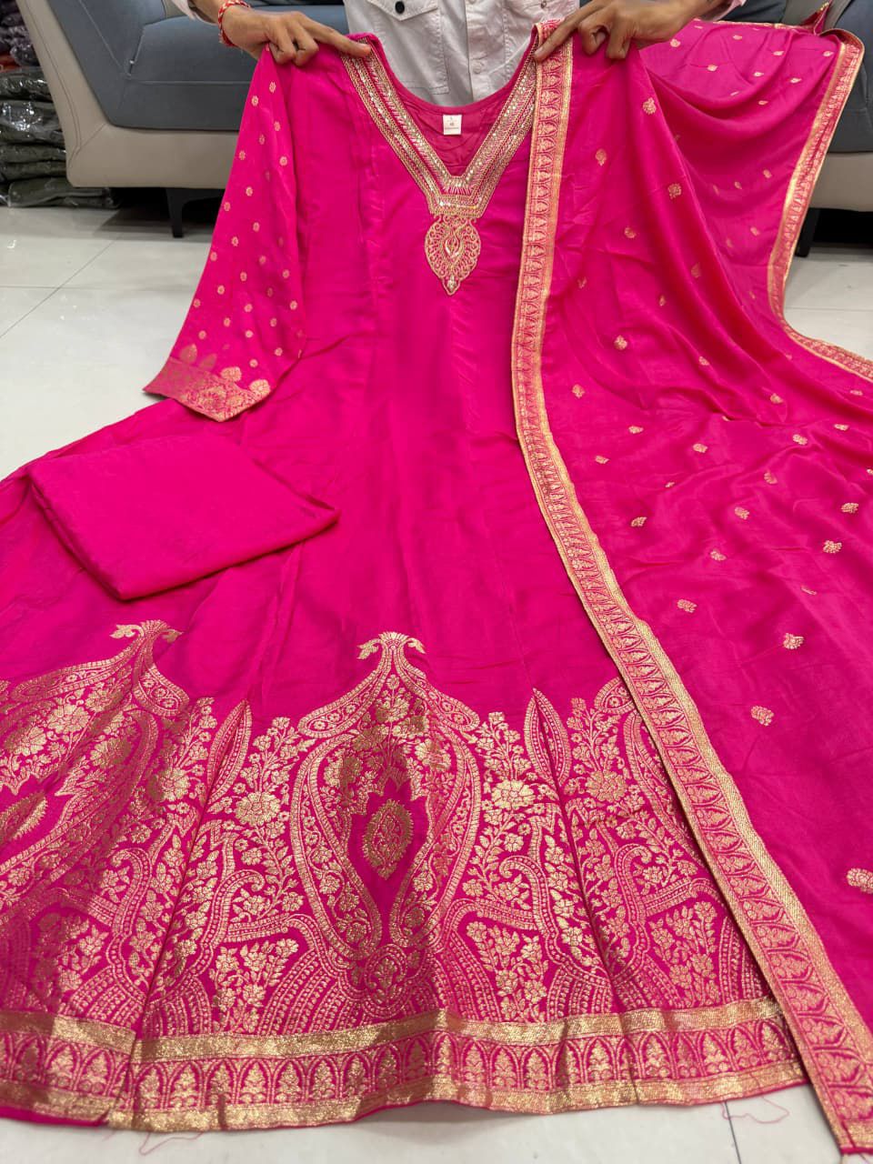 Premvati Premium Anarkali Style Outfit | Chanderi Base with Banarasi Zari Work