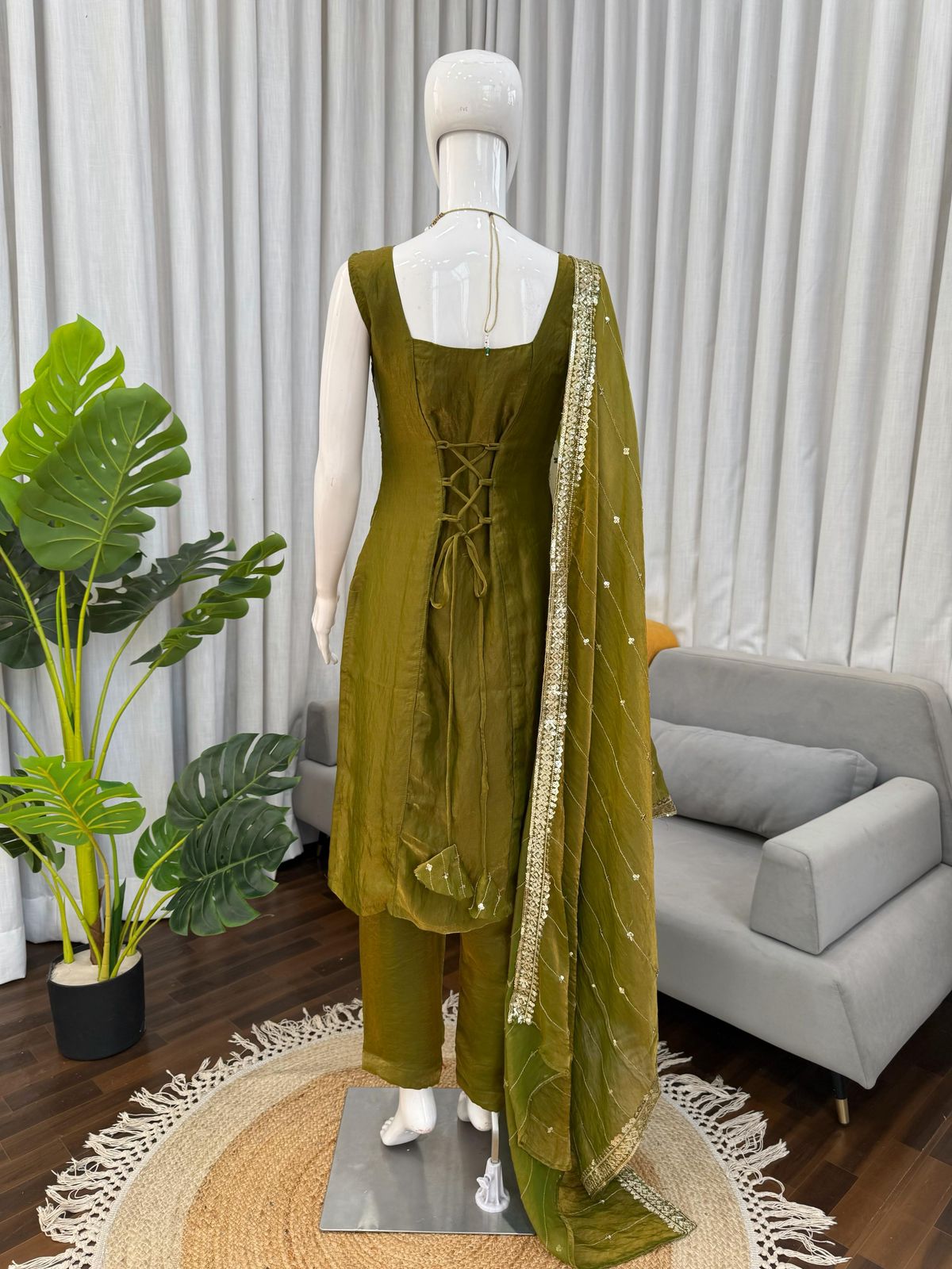 Designer Heavy Fendy Silk Thread & Sequence Work Top Pant & Dupatta Set