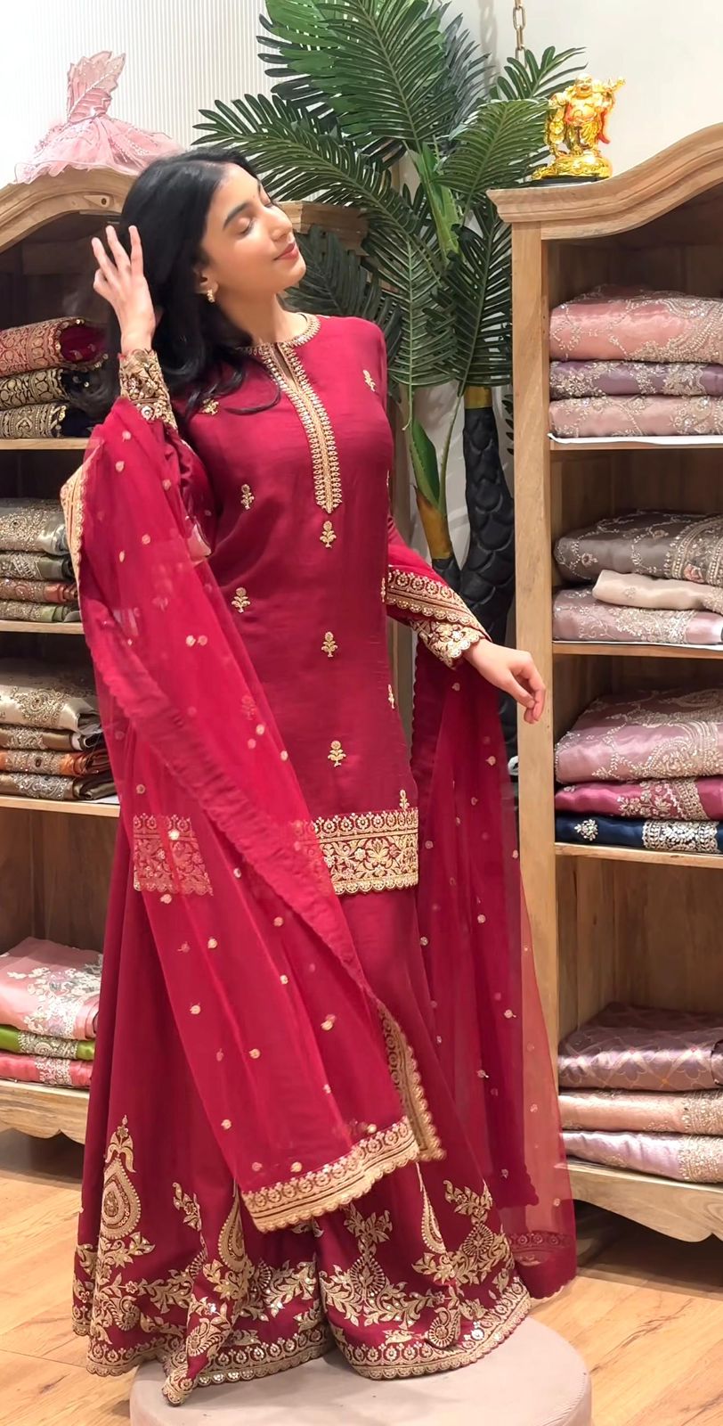 Crimson Embroidered Sharara Set with Dupatta