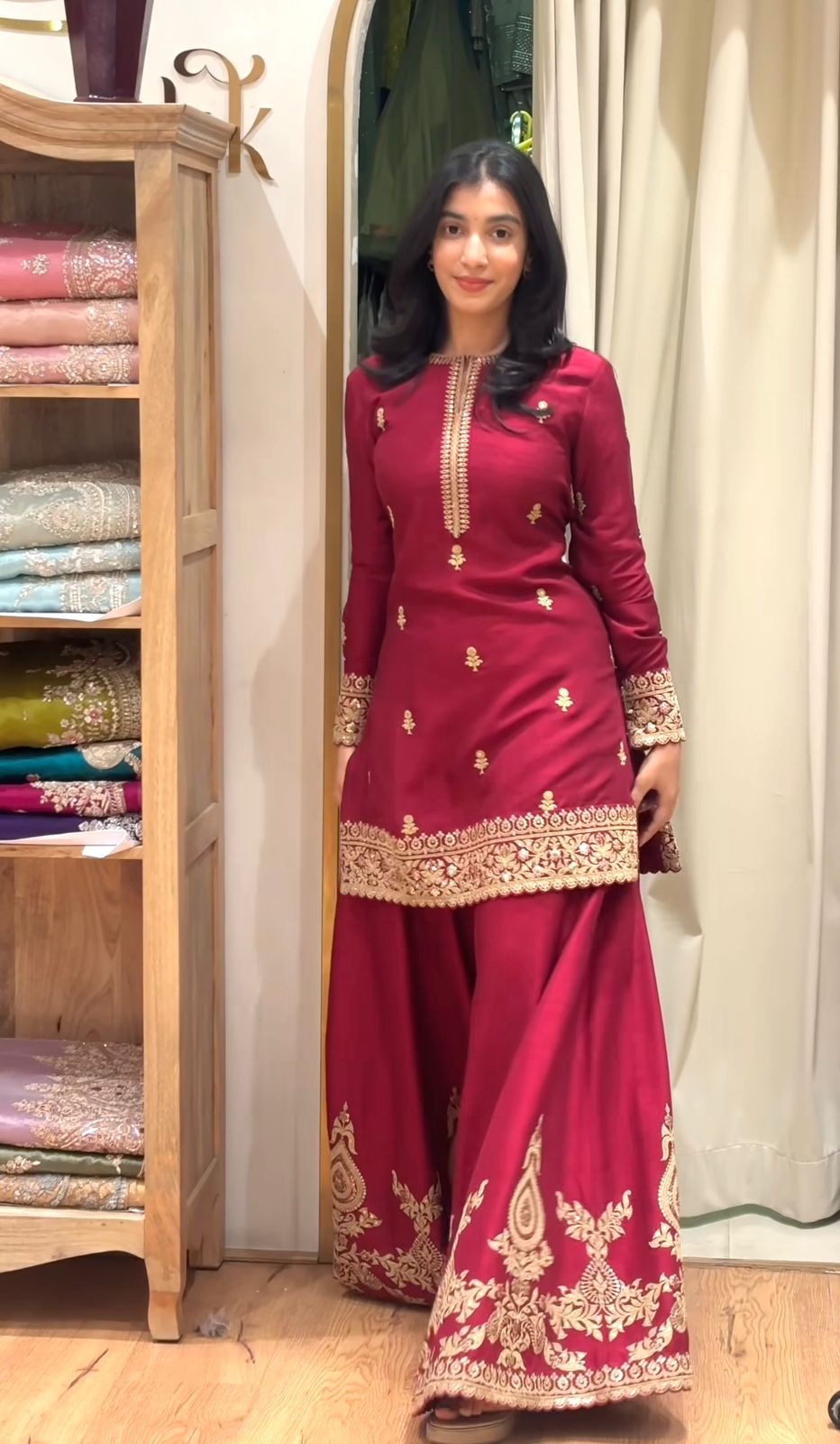 Crimson Embroidered Sharara Set with Dupatta