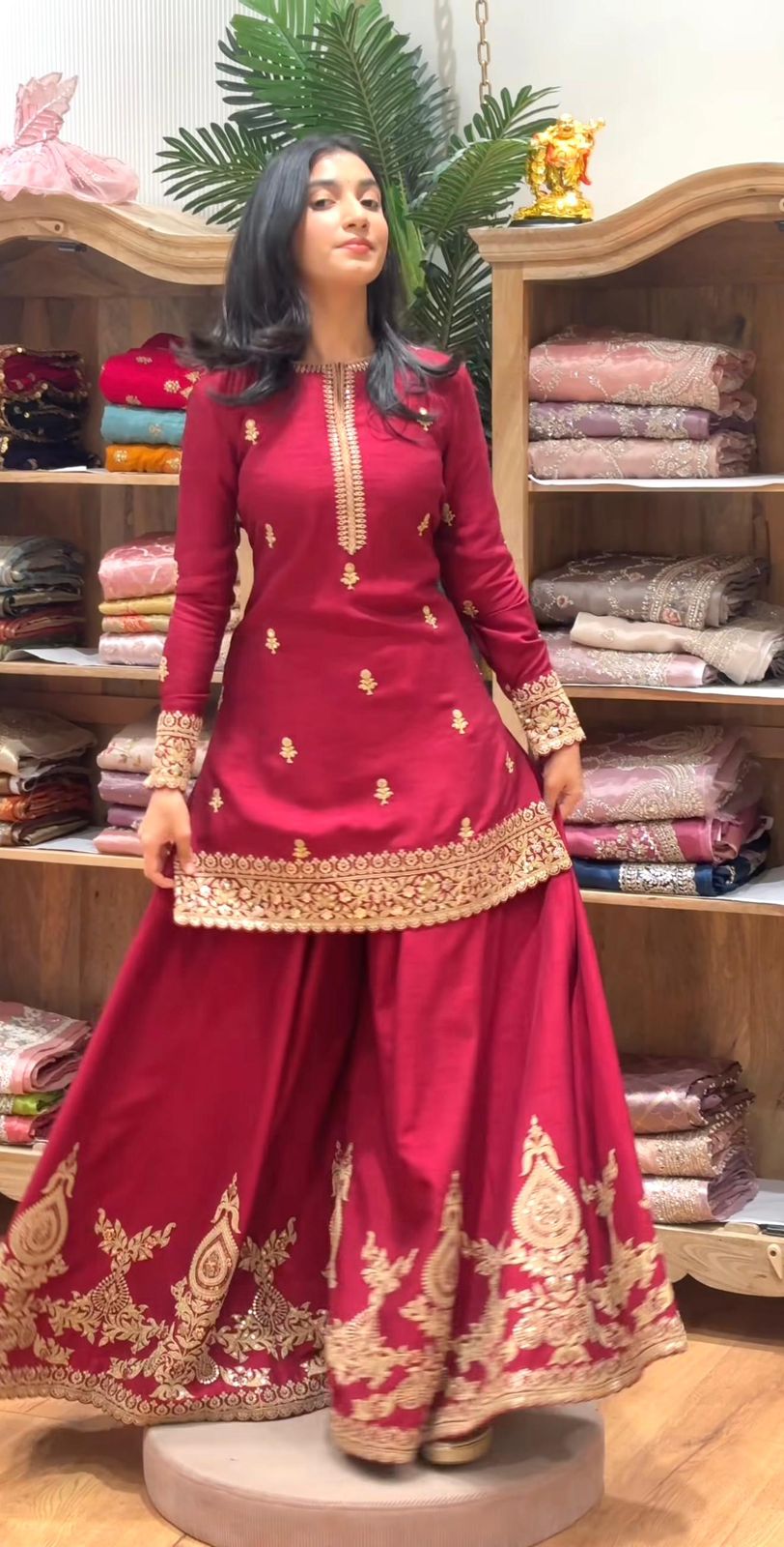 Crimson Embroidered Sharara Set with Dupatta