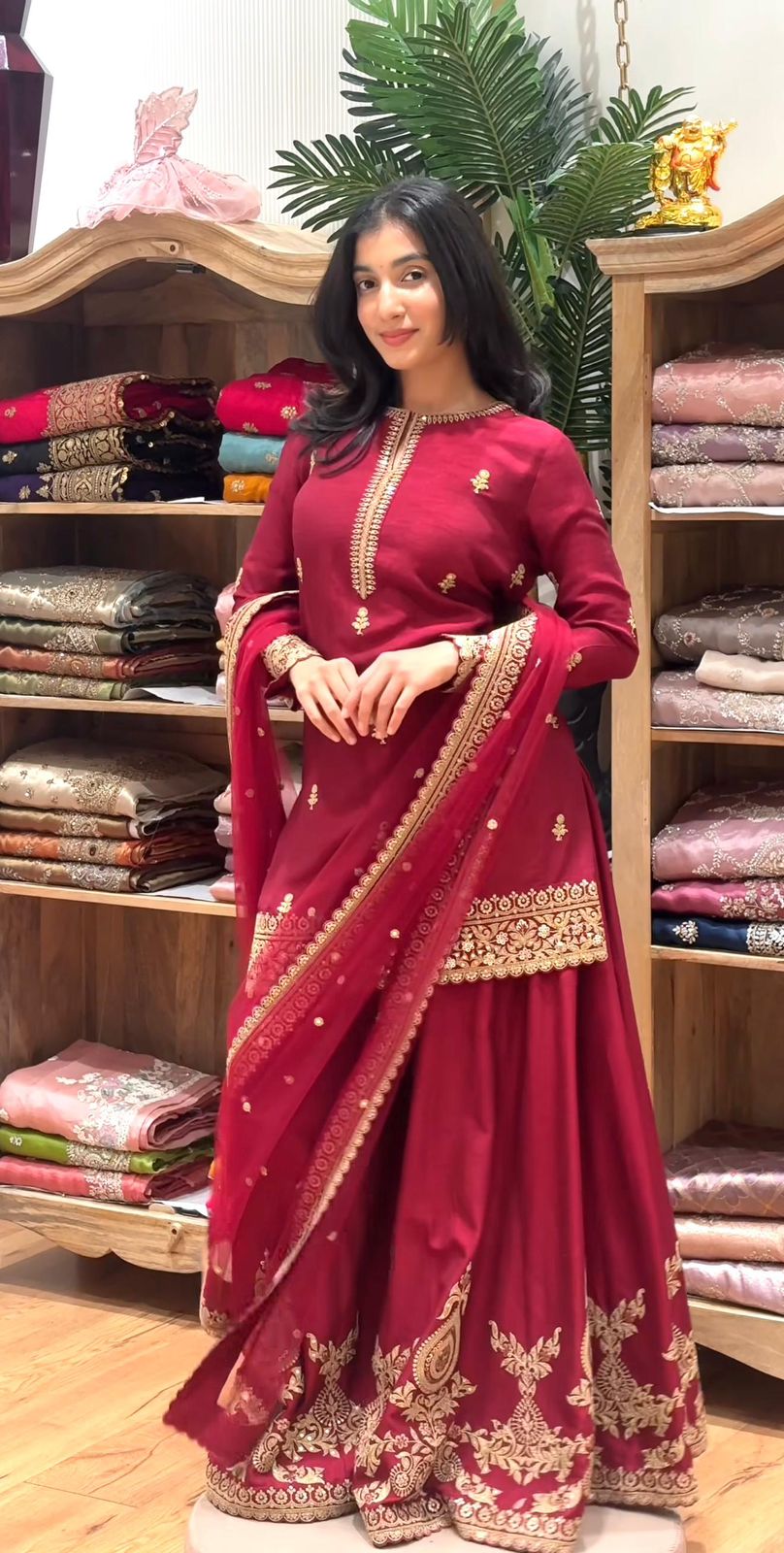 Crimson Embroidered Sharara Set with Dupatta