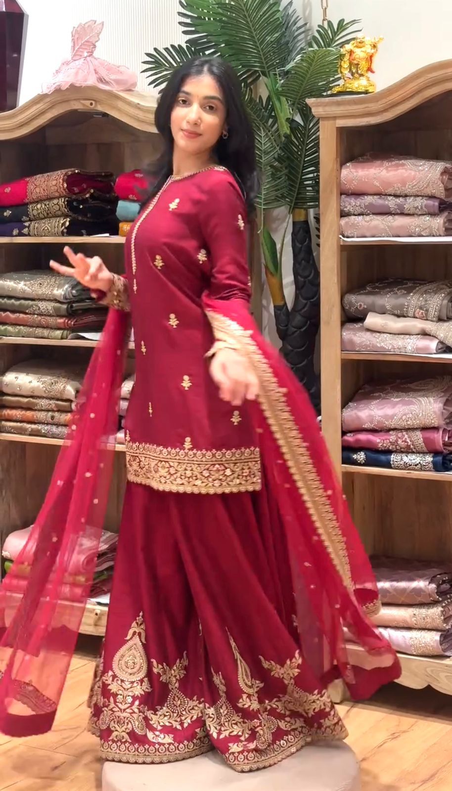 Crimson Embroidered Sharara Set with Dupatta