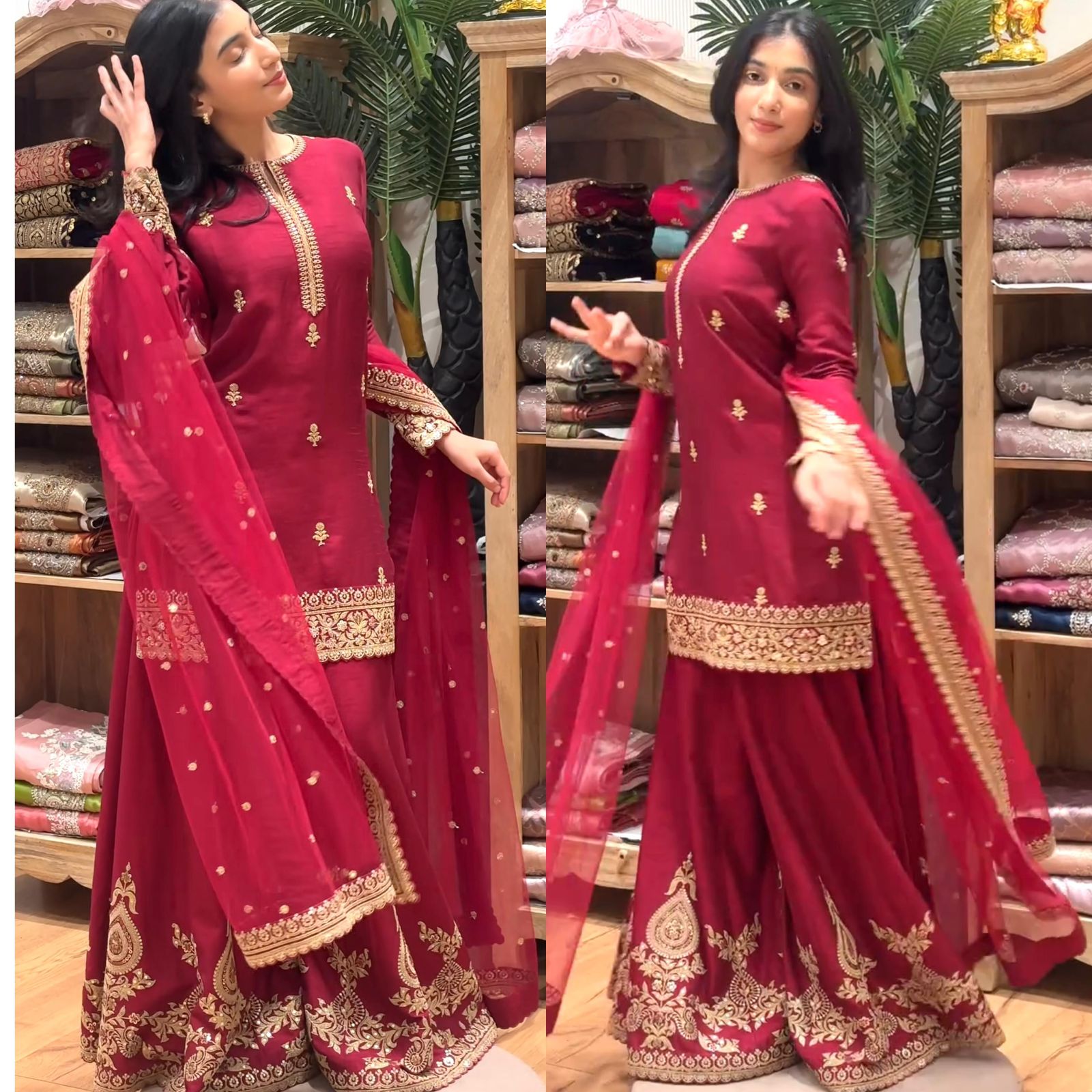Crimson Embroidered Sharara Set with Dupatta