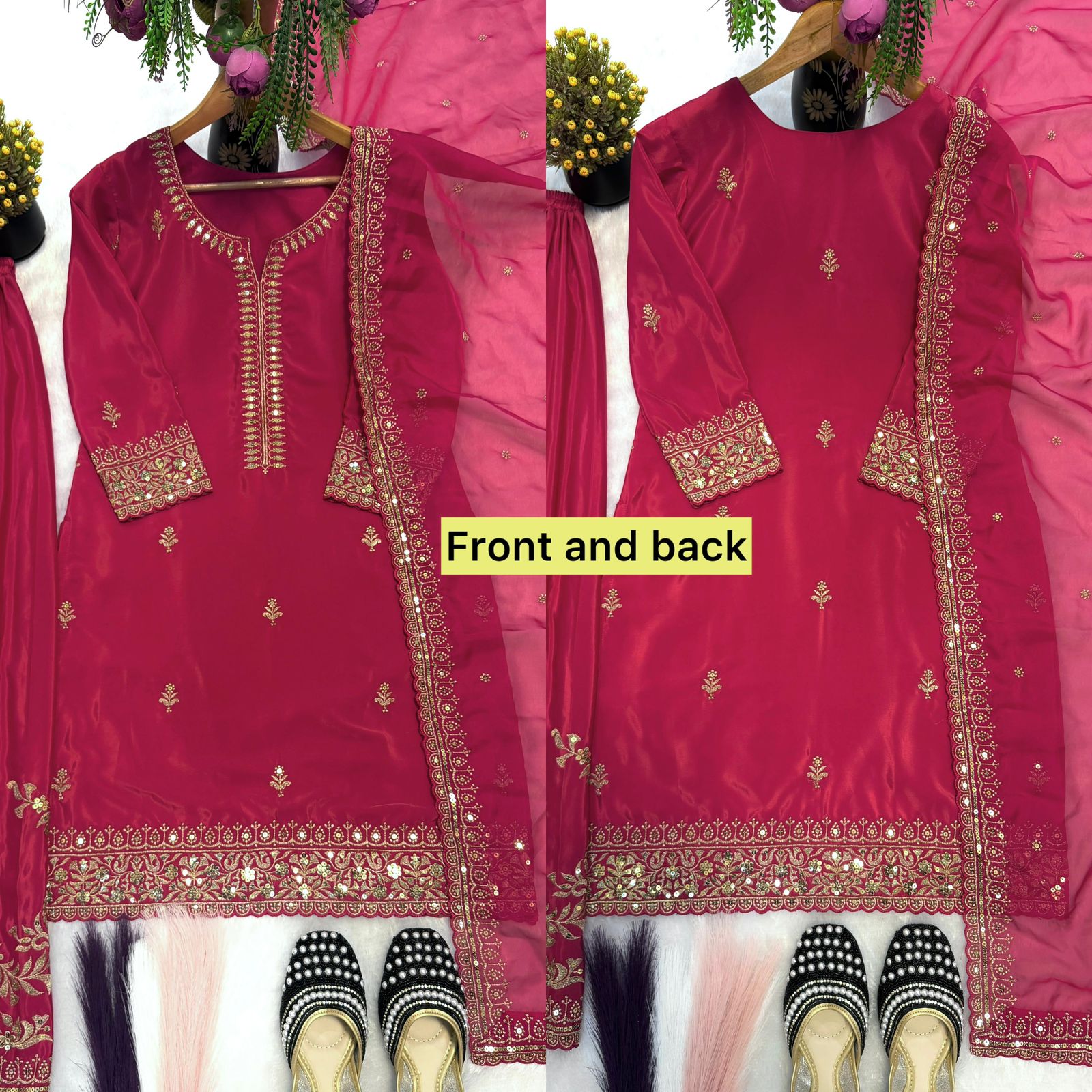 Crimson Embroidered Sharara Set with Dupatta