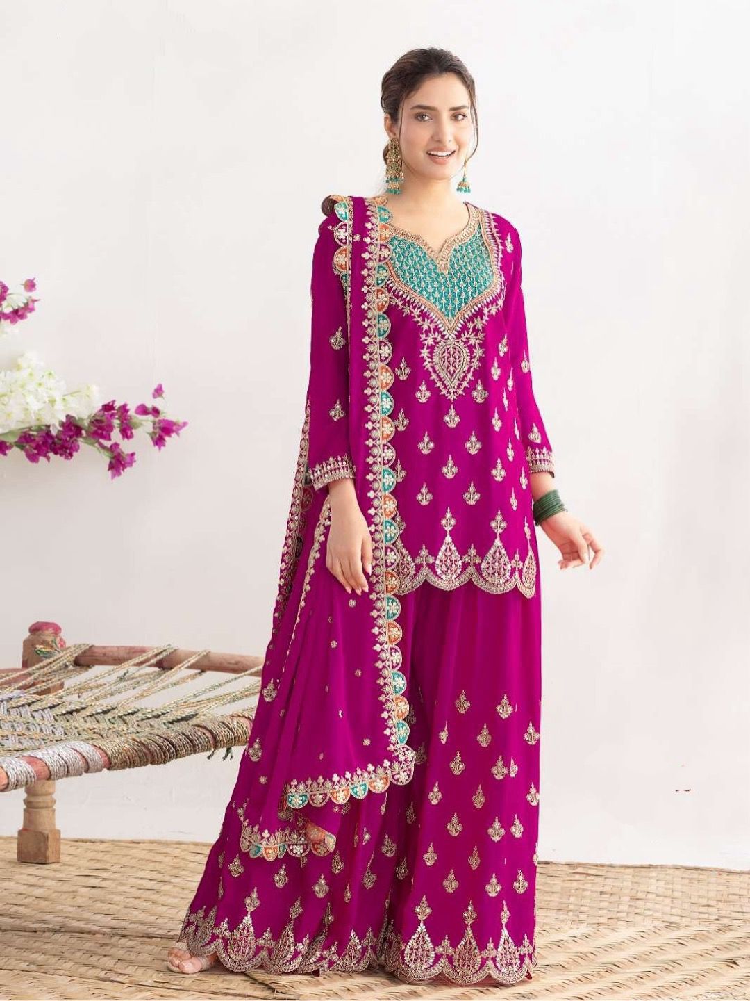 New Designer Party Sharara Suit & Dupatta Set
