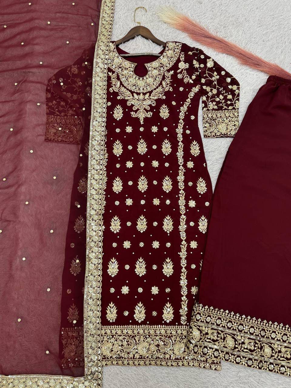 Ready To Wear Fancy Heavy Embroidery Top-Palazzo with Dupatta