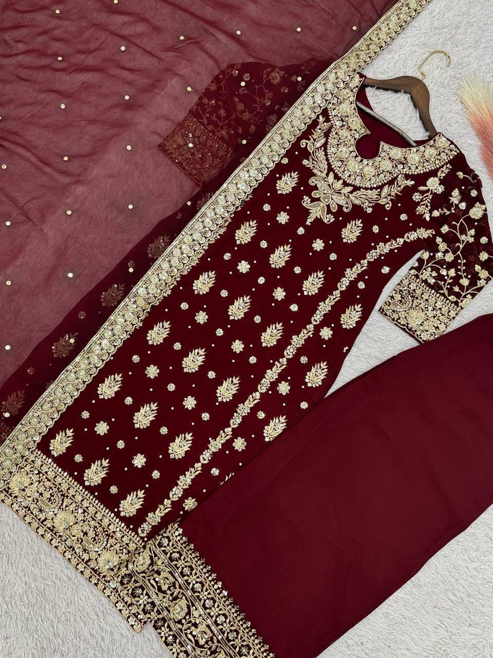 Ready To Wear Fancy Heavy Embroidery Top-Palazzo with Dupatta