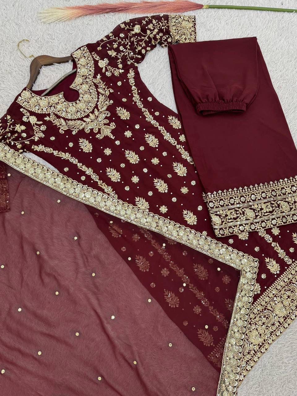 Ready To Wear Fancy Heavy Embroidery Top-Palazzo with Dupatta