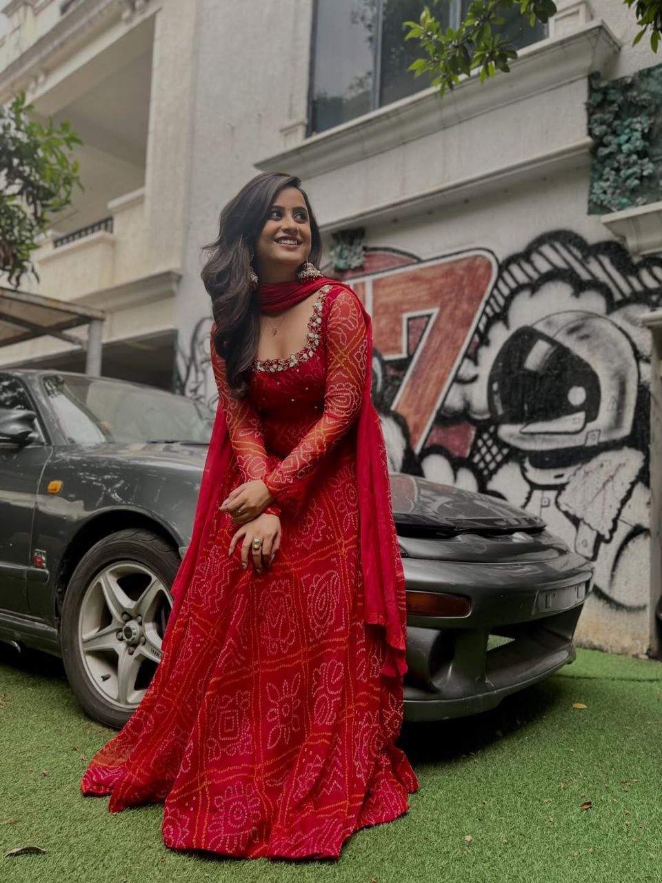 Salma Suit Set – Printed Fox Georgette Anarkali Gown with Dupatta