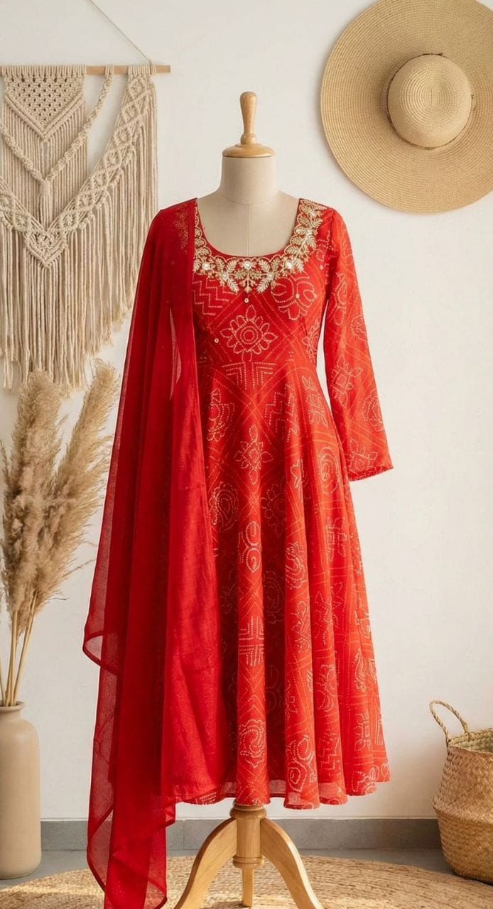 Salma Suit Set – Printed Fox Georgette Anarkali Gown with Dupatta