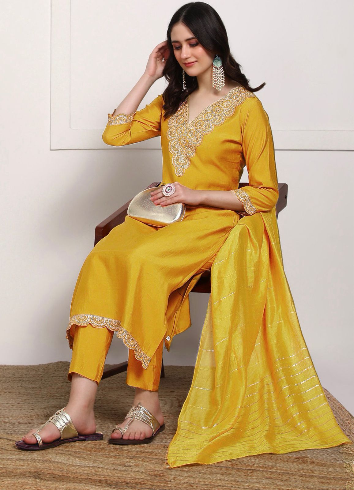 Rayon Embroidered Suit Set with Dupatta