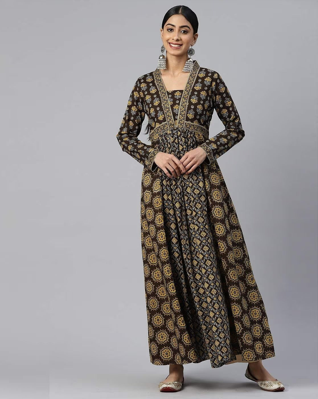 Black & Gold Embroidered Anarkali Dress - Limited Collection