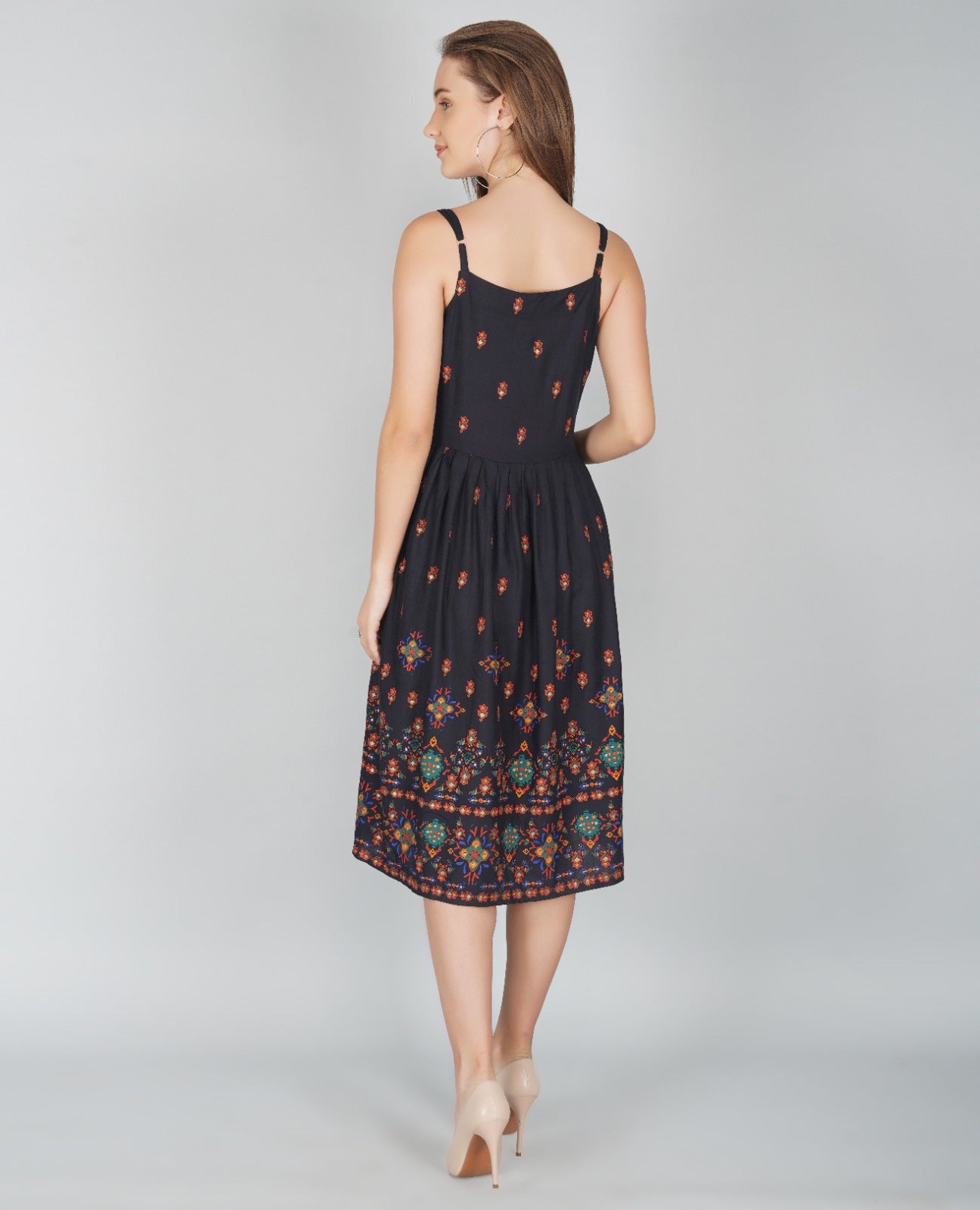 Black Embroidered Fit & Flare Dress