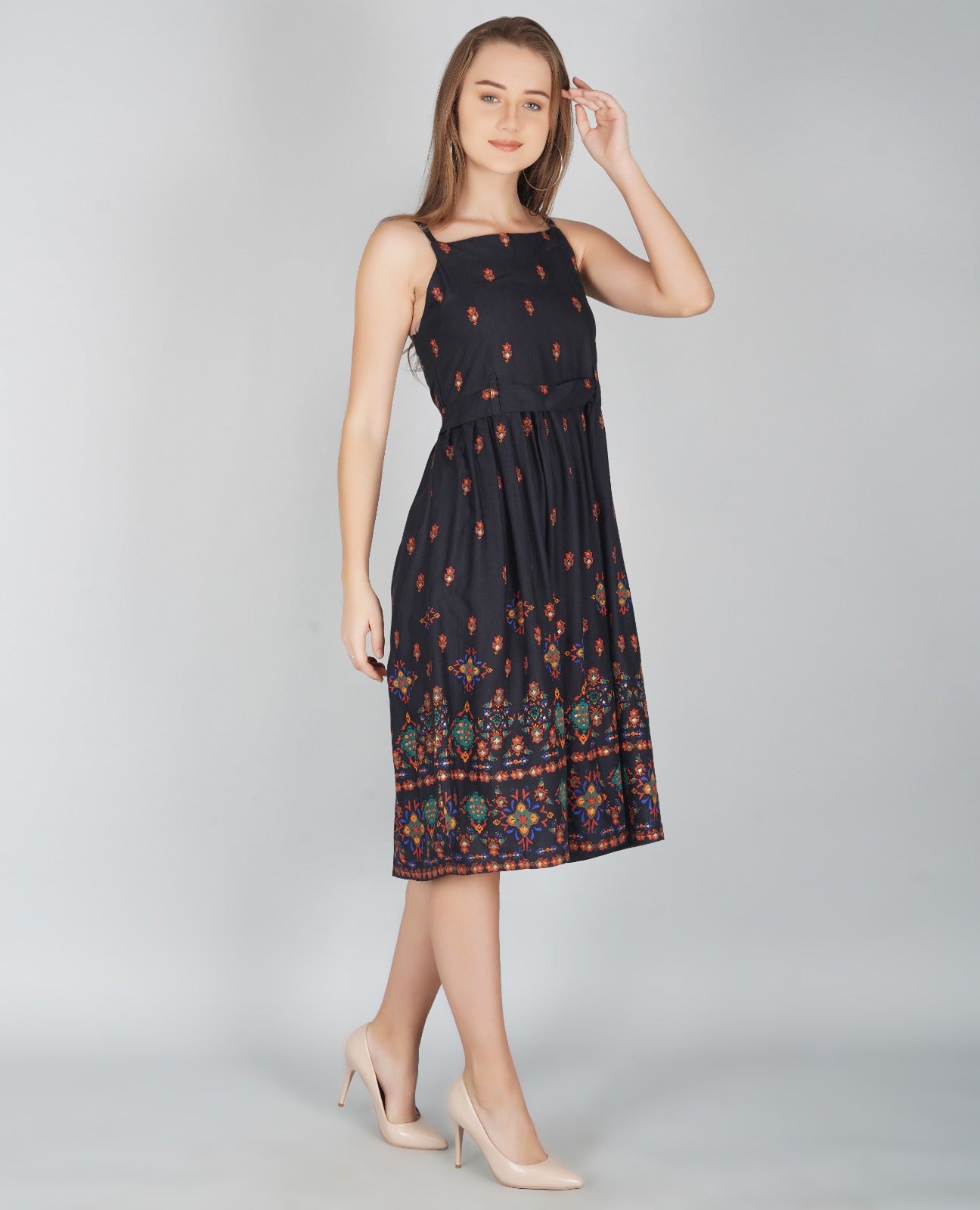 Black Embroidered Fit & Flare Dress