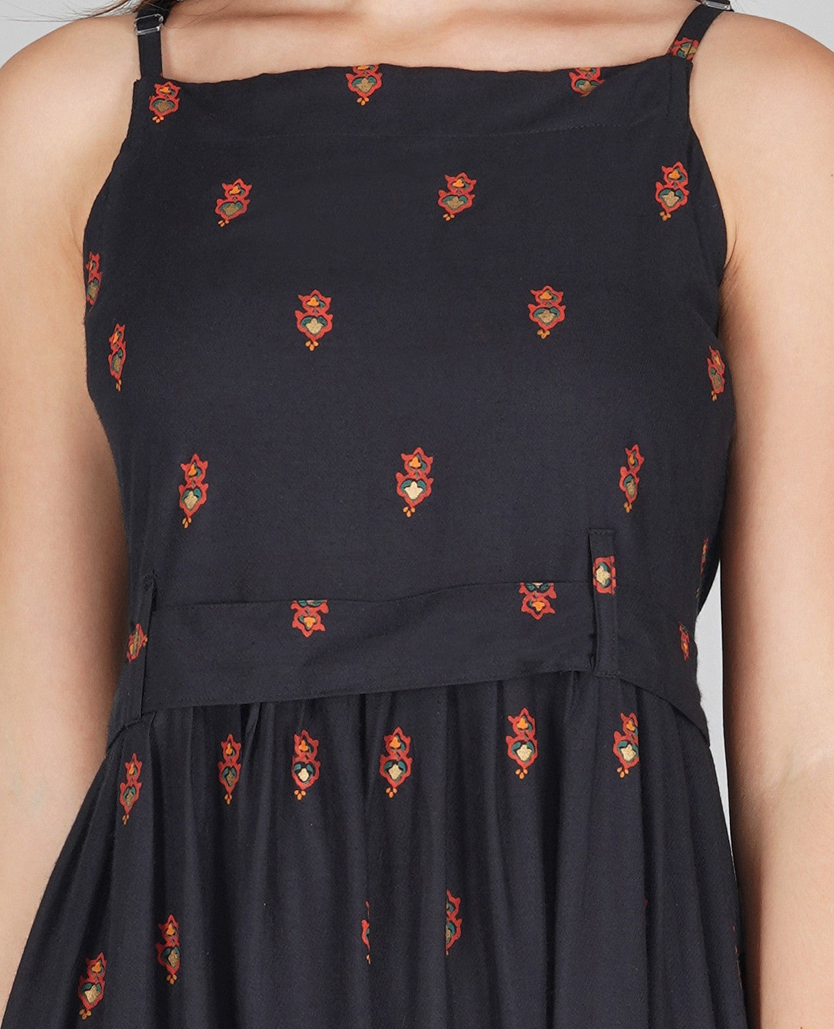 Black Embroidered Fit & Flare Dress