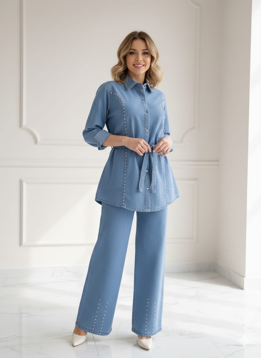 Stone Work Denim Coord Set