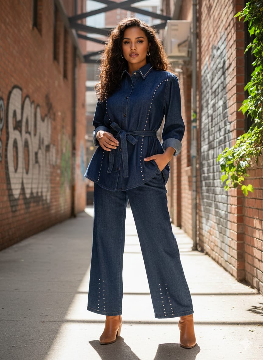 Stone Work Denim Coord Set