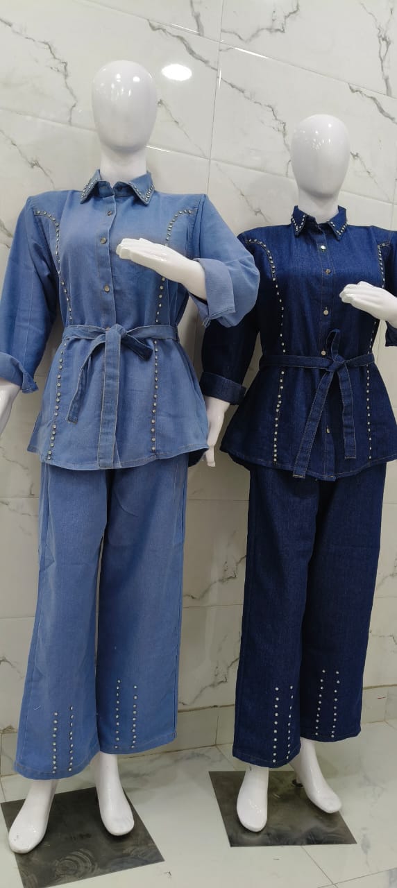 Stone Work Denim Coord Set