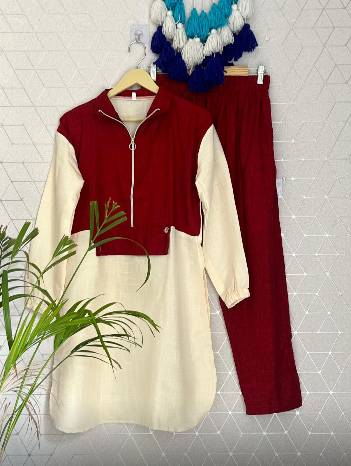 Women Stylish Rayon Slub Coord Set with Attached Jacket